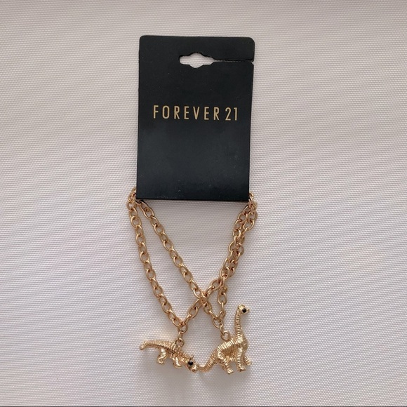 🌟3/$30🌟 Forever 21 Set of 2 Gold  Dinosaur Charm Bracelets - Picture 1 of 4